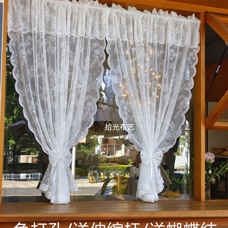 免打孔韩式蕾丝纱帘门帘隔断厨房卧室穿杆小窗帘法式田园短门帘橱