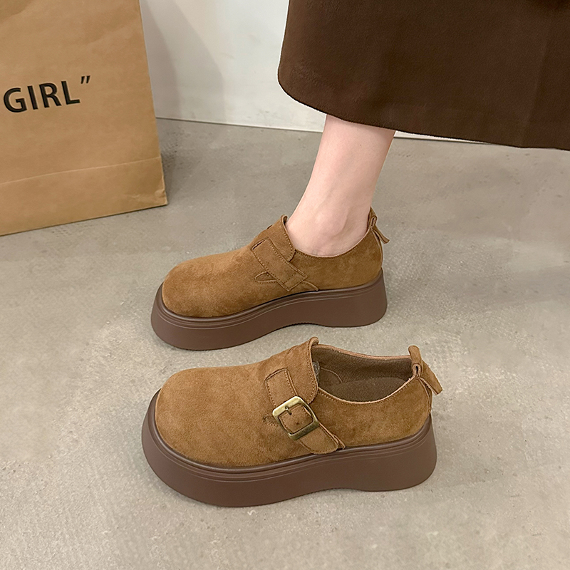 秋冬松糕厚底勃肯鞋女豆豆鞋2025新款一脚蹬休闲百搭英伦1004z