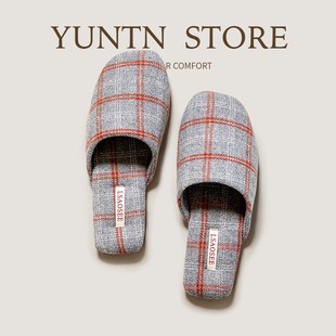 春夏季 女室内亲肤防滑轻声牛筋底男 极简风高级感英伦格纹情侣拖鞋