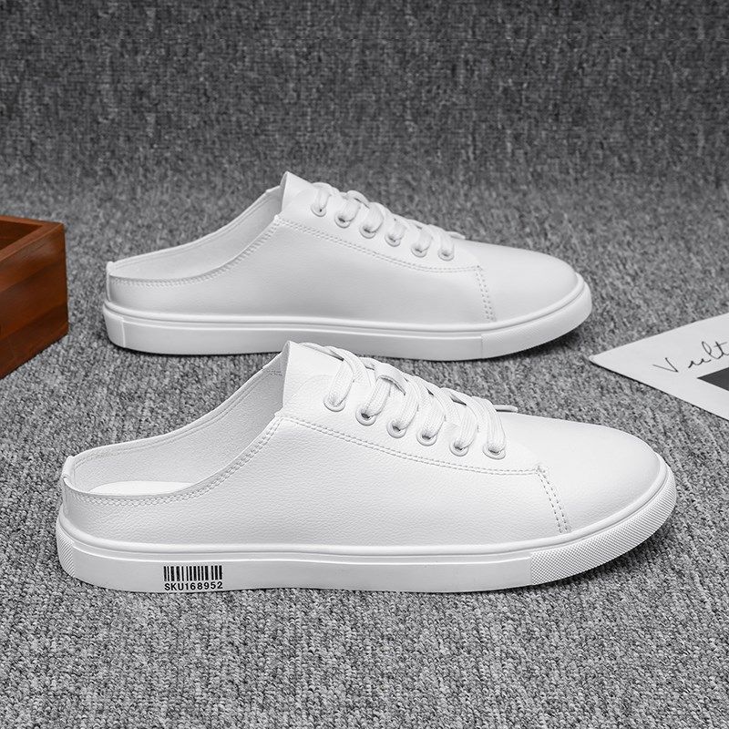 夏季半拖鞋男皮鞋百搭潮流小白鞋无后跟韩版豆豆鞋试衣间懒人鞋子,流行男鞋,包头拖,淘宝优惠券,粉丝福利购,淘宝优惠卷