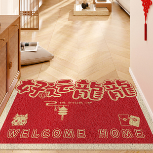 龙年入户门地垫丝圈脚垫进门门口地毯红色喜庆门外防滑门垫子地毯