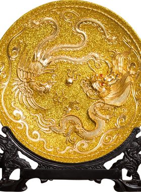 龙凤金盘结婚礼品送朋友闺蜜新婚礼物厦门漆线雕陶瓷摆件家装饰品