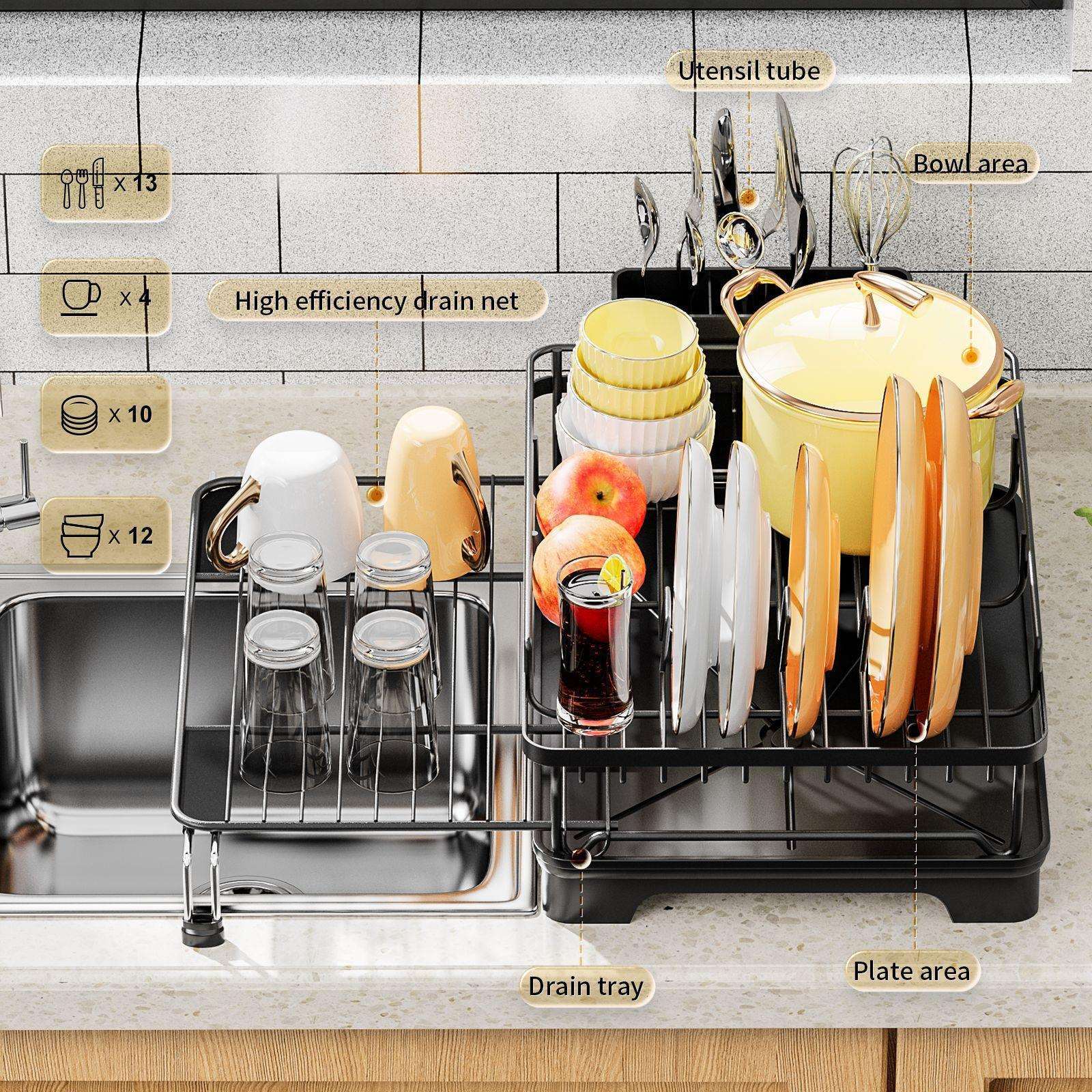 可伸缩沥水碗架抽拉碗盘筷子收纳沥水盘011架沥置碟物架可伸缩水