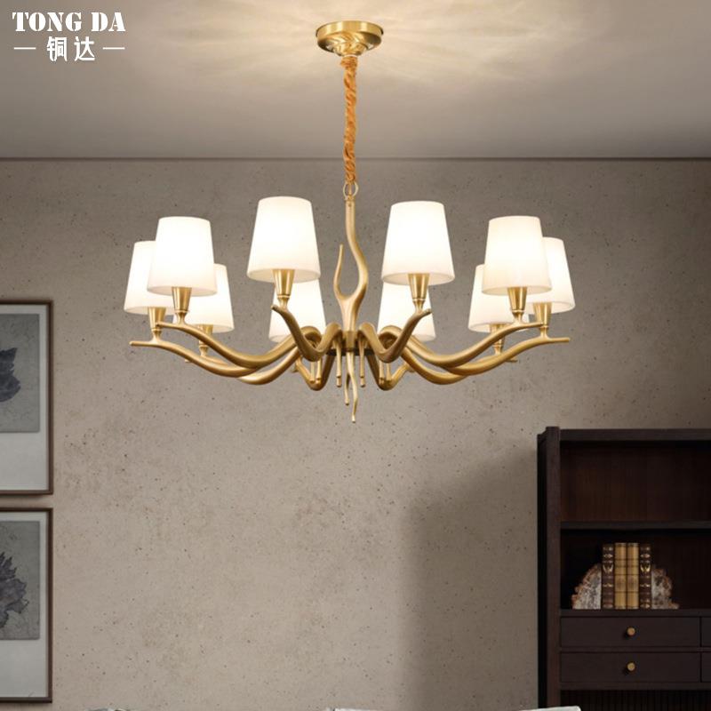角美式鹿奢全铜轻吊9980灯客厅灯主欧墅式简欧复式楼大厅高档别奢