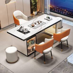 轻奢岩板茶桌椅组合极简茶客台厅家用绢办985公现代简约茶几泡茶