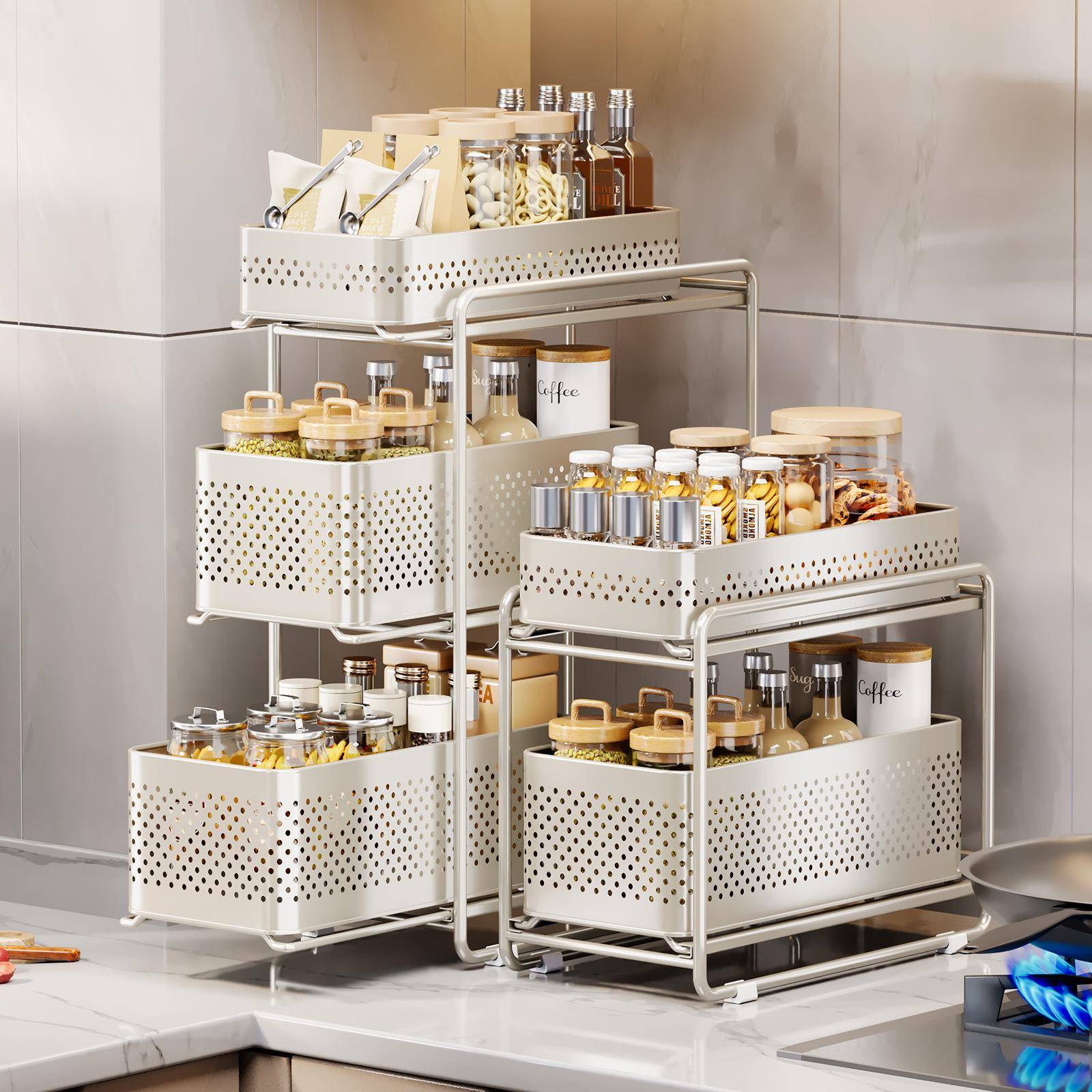 纳抽拉式置厨房抽拉式橱置物架柜内分层架柜碗碟架双层下水槽收拉