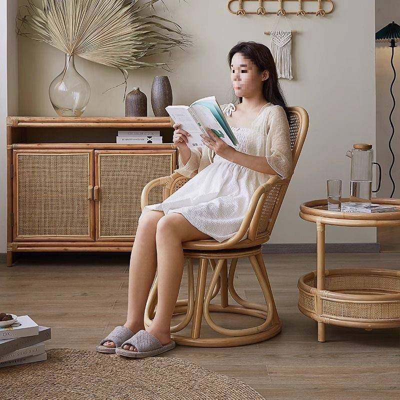 复藤古椅印尼天然真可藤单人休闲靠背椅家用转旋阳TUI台懒人椅小