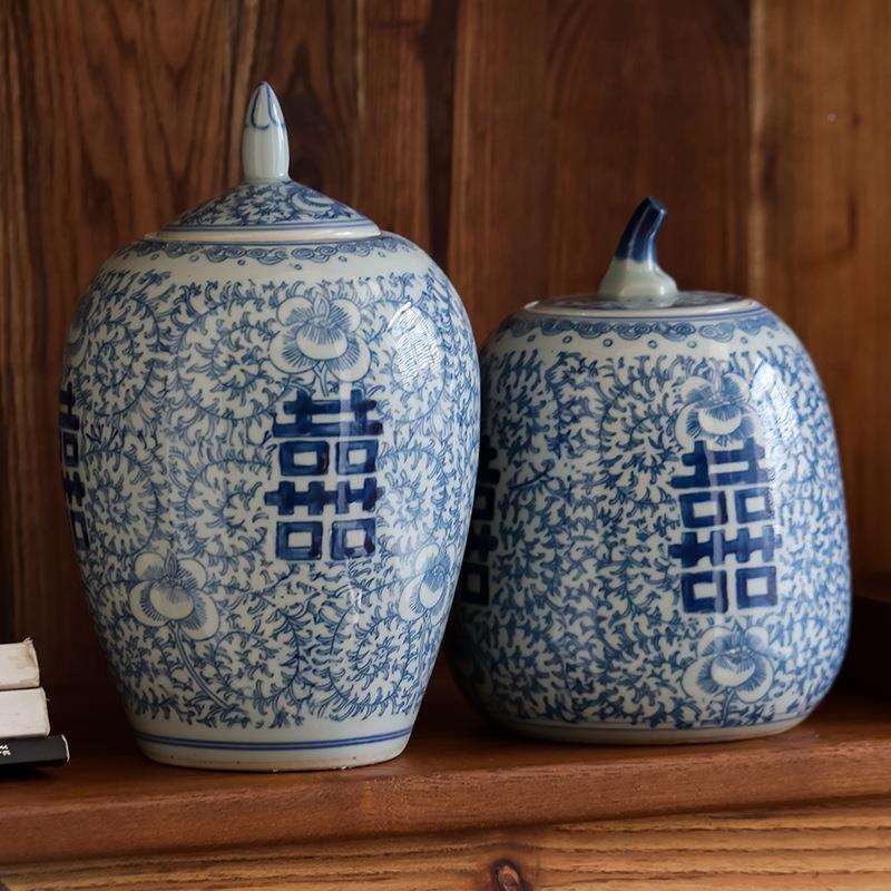 景德镇仿瓶古喜花字陶瓷饰品古摆件陶瓷装饰摆件陶泥SLV花瓶复花