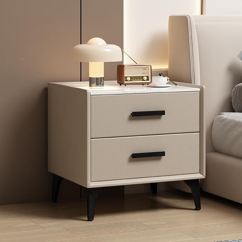 床RE头柜岩板皮质实约木简床边柜现代轻奢小柜小收纳卧室家子型用