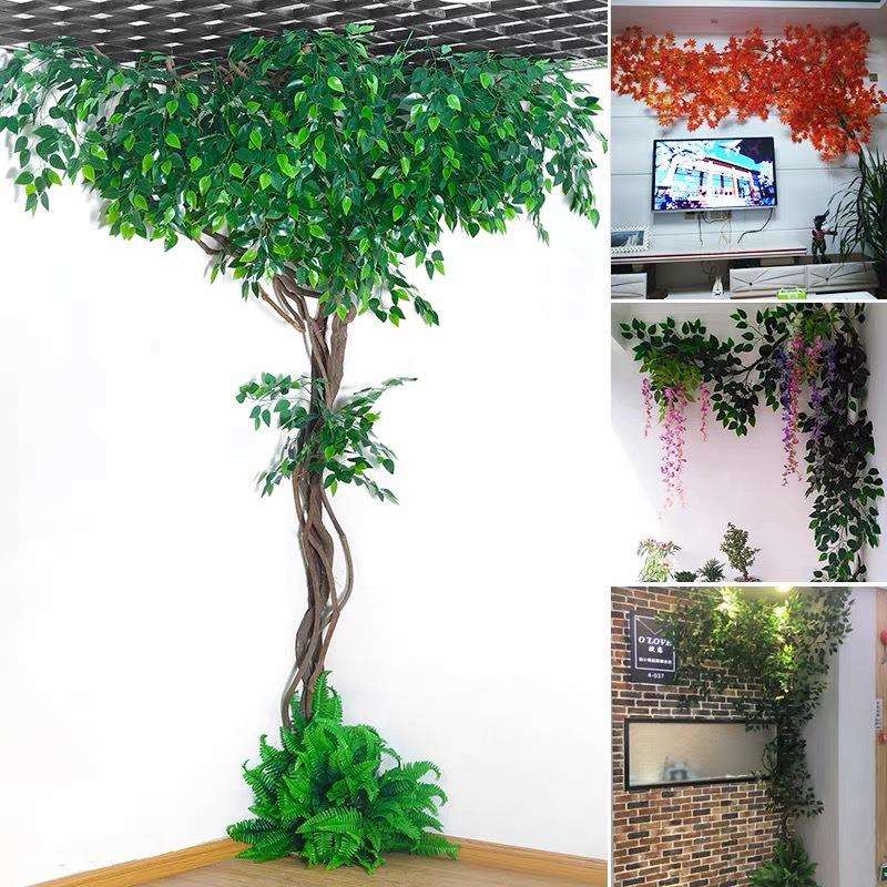 仿枫真植树藤客厅墙角布景AL-61965装饰榕树叶叶道美化管藤条藤蔓