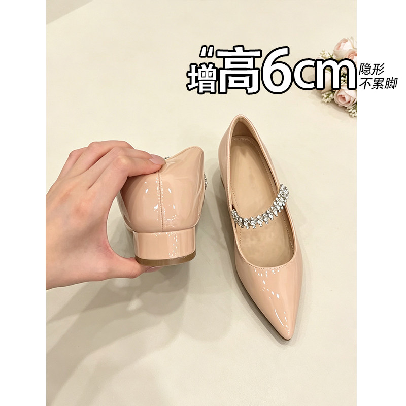 不累脚！隐形内增高6CM尖头浅浅口单鞋