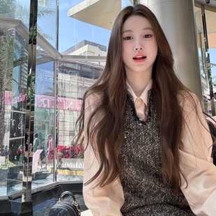 叠穿亮片背心连衣裙女两件套 衬衫 法式 千金小香风高级感POLO领长袖