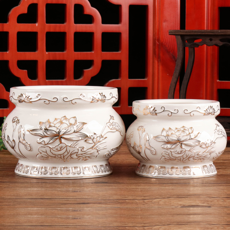 香炉供佛家用莲花烧香炉寺庙插香炉居室供奉白瓷浮雕香炉佛供香炉