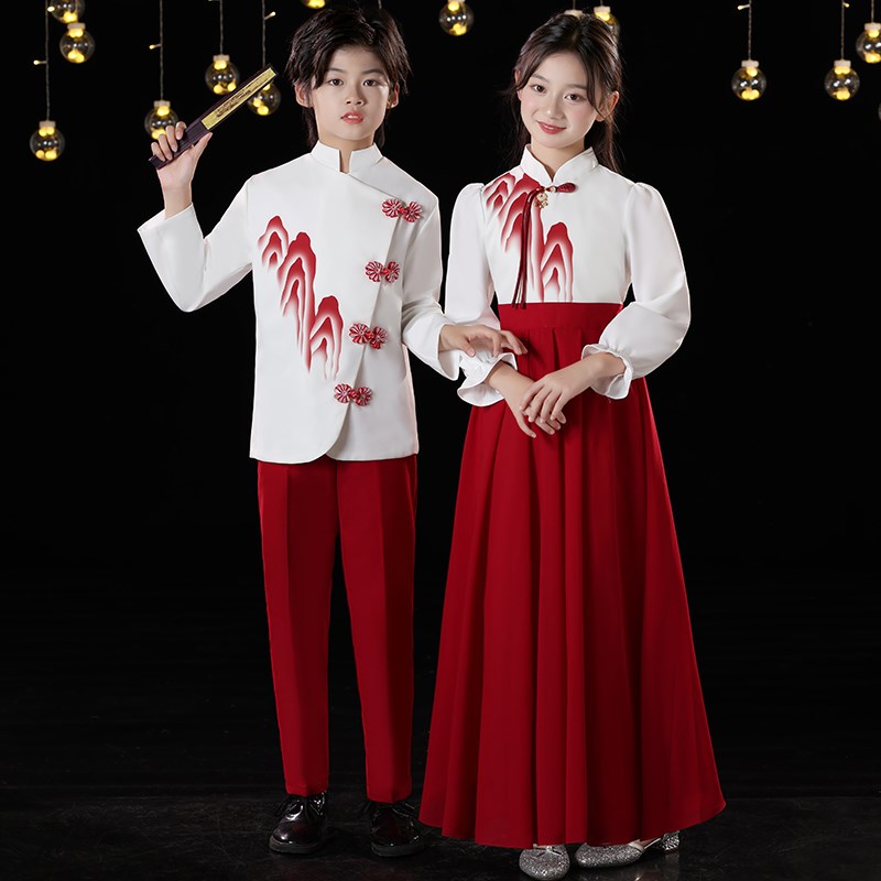 儿童合唱演出服新中式礼服中小学生朗诵演讲比赛大合唱团表演服装