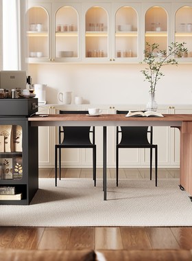 中古岛台餐桌一体可伸缩小户型多功能迷你饭桌带插座家用折叠导台