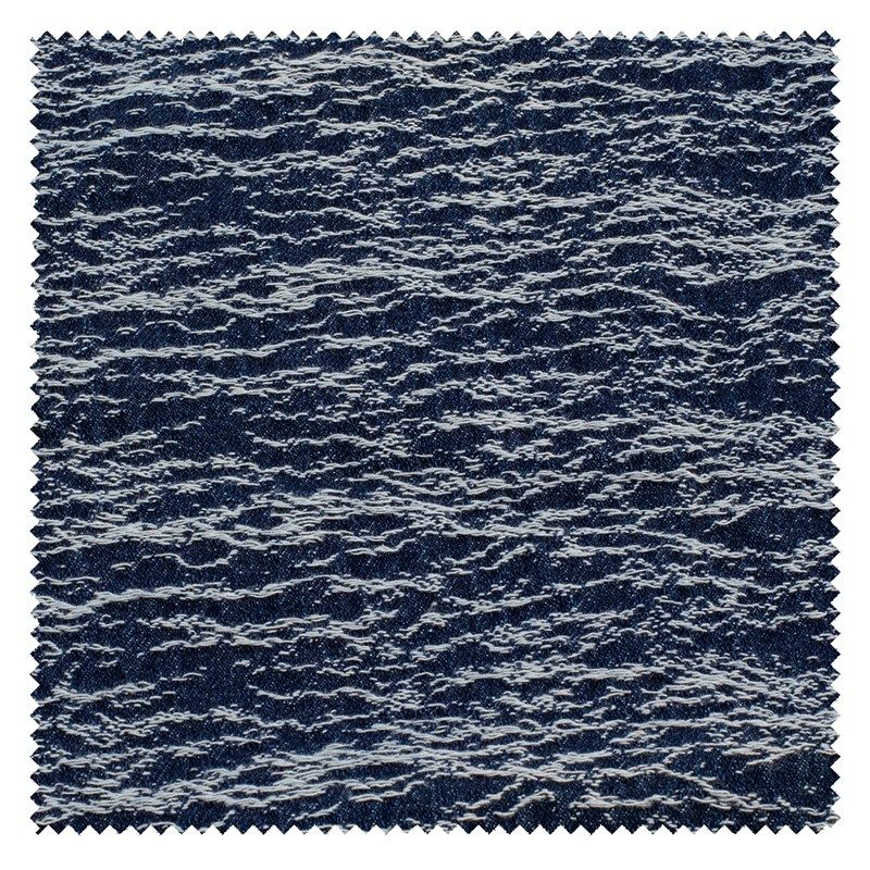 深蓝色雪花线条纹提花牛仔布料水洗厚款高档肌理外套设计师面料