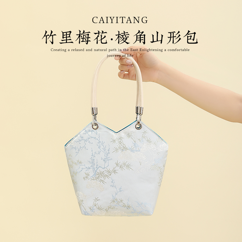 彩衣堂国风新中式白手提包菜篮子手拎单肩腋下大容量女配旗袍汉服