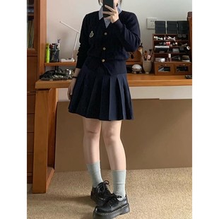微胖穿搭秋季JK制服学院风套装女大码假两件针织毛衣半身裙一整套