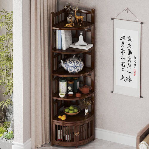新中式转角柜家用客厅墙角置物架实木角落收纳柜多层摆件展示架子
