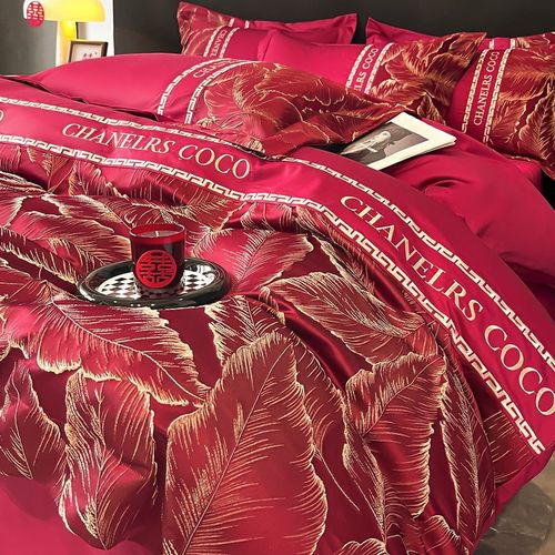 高档结婚四件套大红色婚房喜被床单新婚备婚被套纯棉婚庆床上用品 - 封面