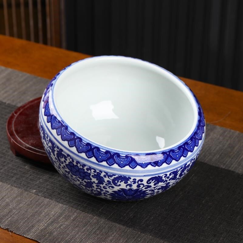 景德镇陶瓷青花瓷聚宝盆家居招财聚财摆件中式鱼缸客厅装饰摆设