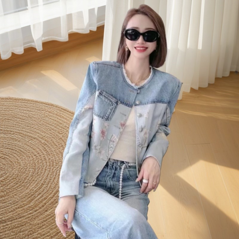 高级感新中式国风复古牛仔衬衫女长袖春装新款设计感上衣短款外套