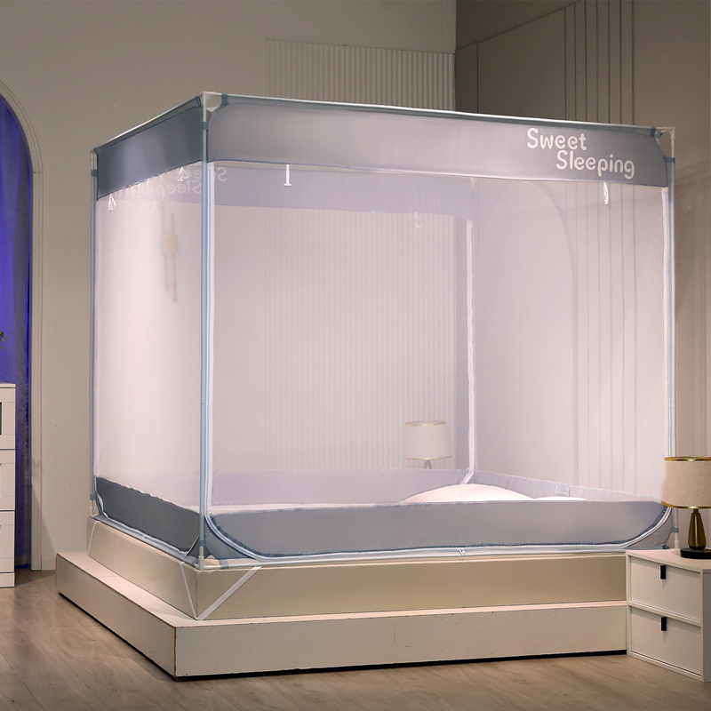 新款防摔蚊帐家用儿童卧室高级抗菌蒙古包纹帐三开门全底加密加厚