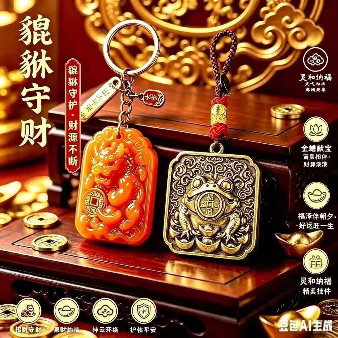 臻品手作.貔貅守财福牌金蟾献宝福禄聚宝财随身汽车挂件