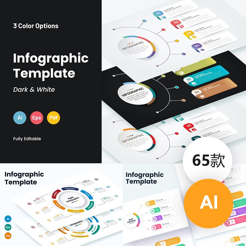 65套思维导图逻辑环形结构平衡分析图形PPT素材 ai矢量模板下载