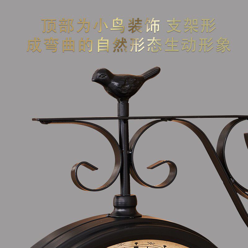 欧式复古客厅静音双面钟美式乡村铁艺工艺挂钟仿古两面钟双面挂钟