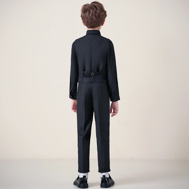 黑色男童礼服西装马甲套装三件套男孩主持人儿童钢琴幼儿园演出服