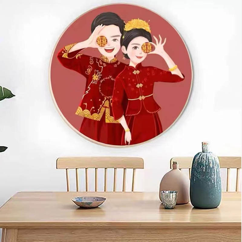 珠绣十字绣全珠子绣新婚喜字图新郎新娘圆形新款串珠绣彩珠绣满绣