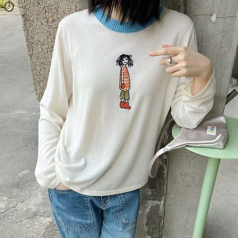 2025春新款今年流行文艺港风小女孩氛围感百搭针织衫上衣T恤女