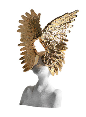 北欧创意天使翅膀人像雕塑摆件样板房售楼处白色人物玄关客厅饰品