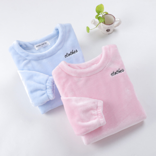 女士长袖 保暖睡衣上装 法兰绒暖暖单上衣 珊瑚绒加厚可爱大码 秋冬季