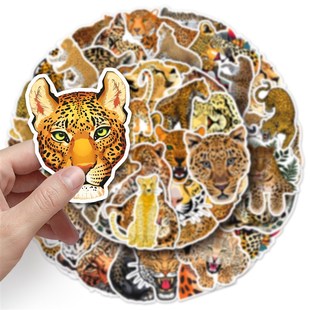 饰笔记本贴纸 50张豹子贴纸豹虎金钱豹卡通帅气动物花豹防水DIY装
