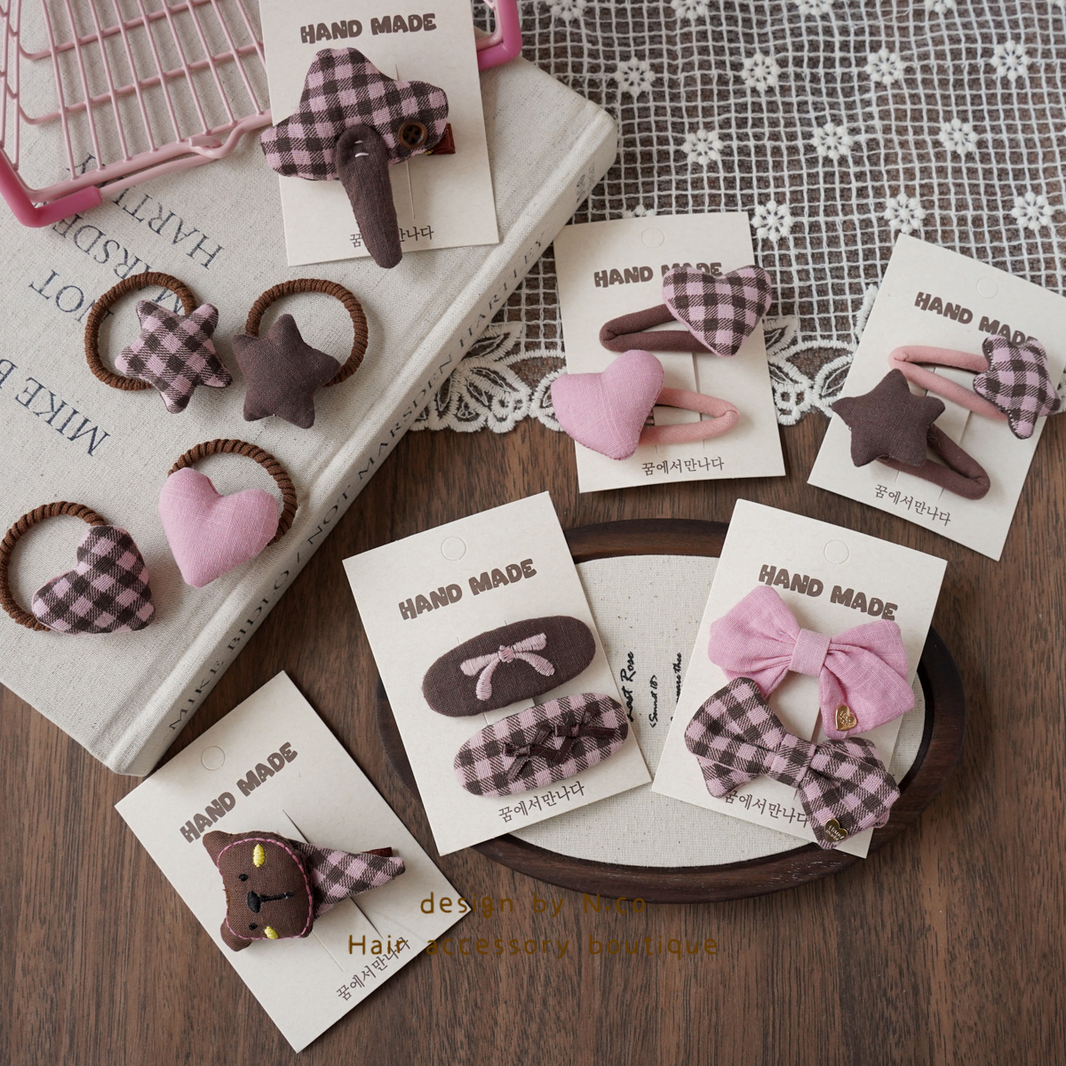 韩系复古格纹儿童发夹粉色系淑女风发卡甜美刘海侧边夹儿童头饰