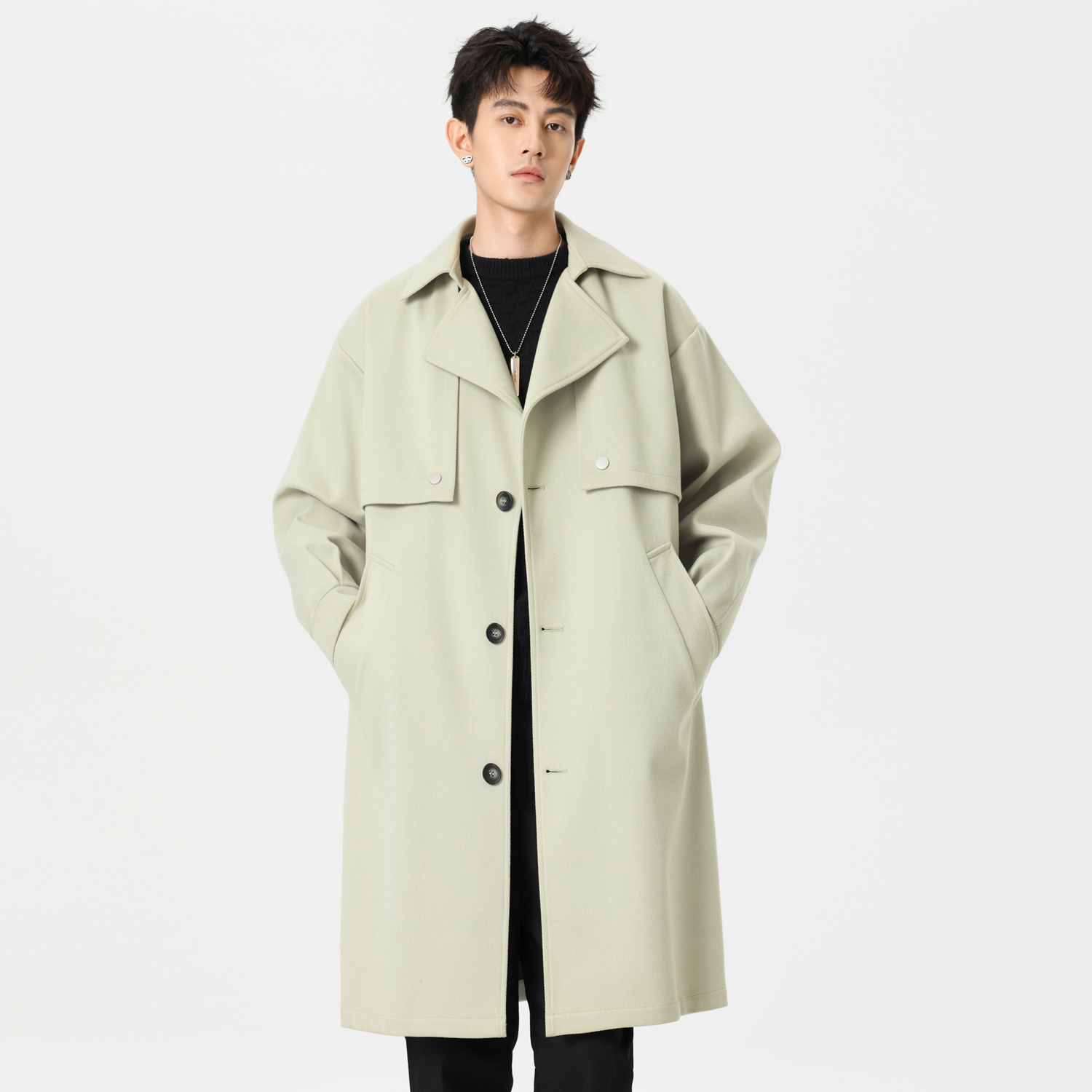 轻薄款毛呢大衣男中长款呢子外套