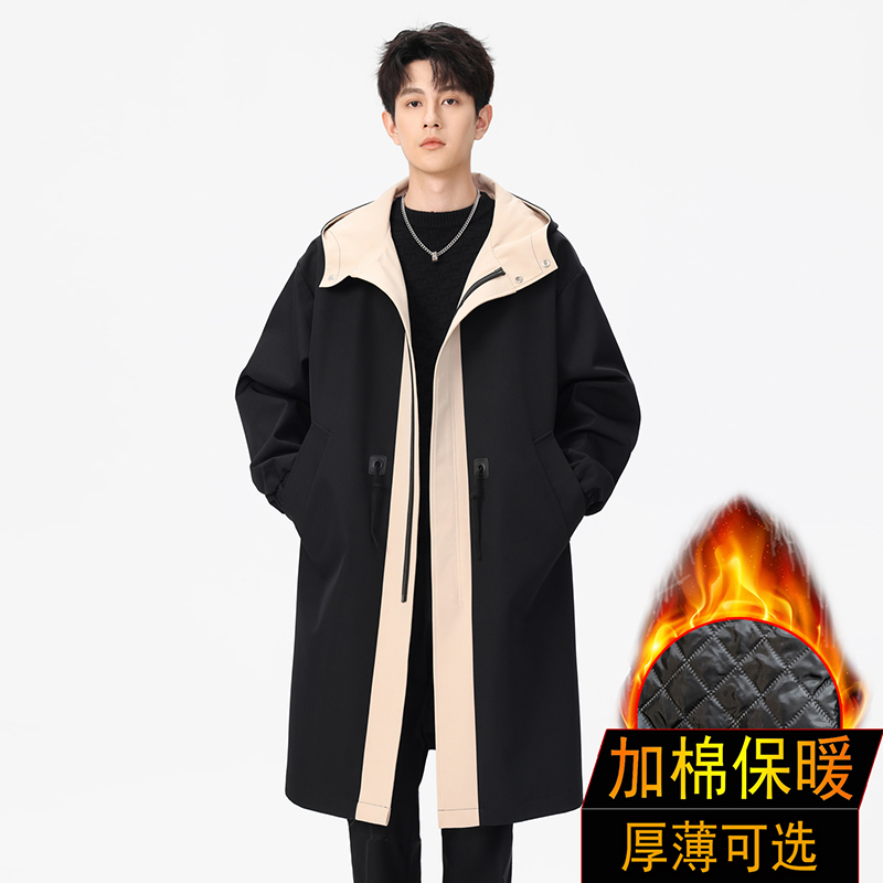 拼色风衣男士中长款加棉加厚外套