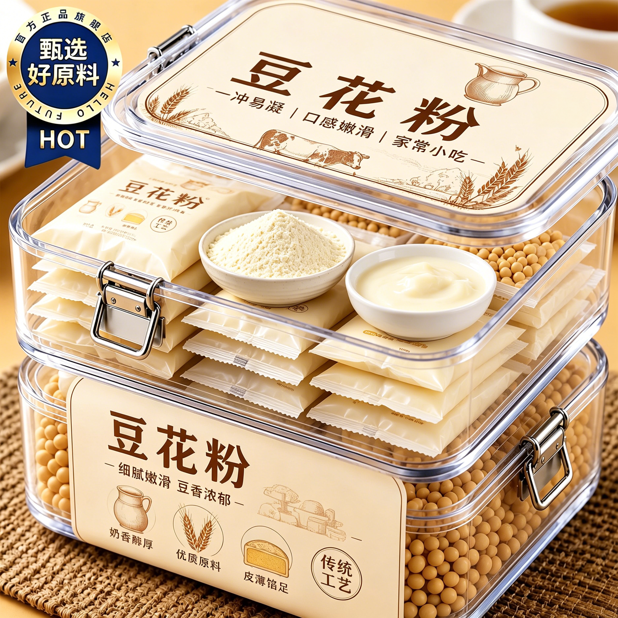 正宗豆花粉豆腐脑家用专用小包装免煮早餐布丁自制商用内酯食品