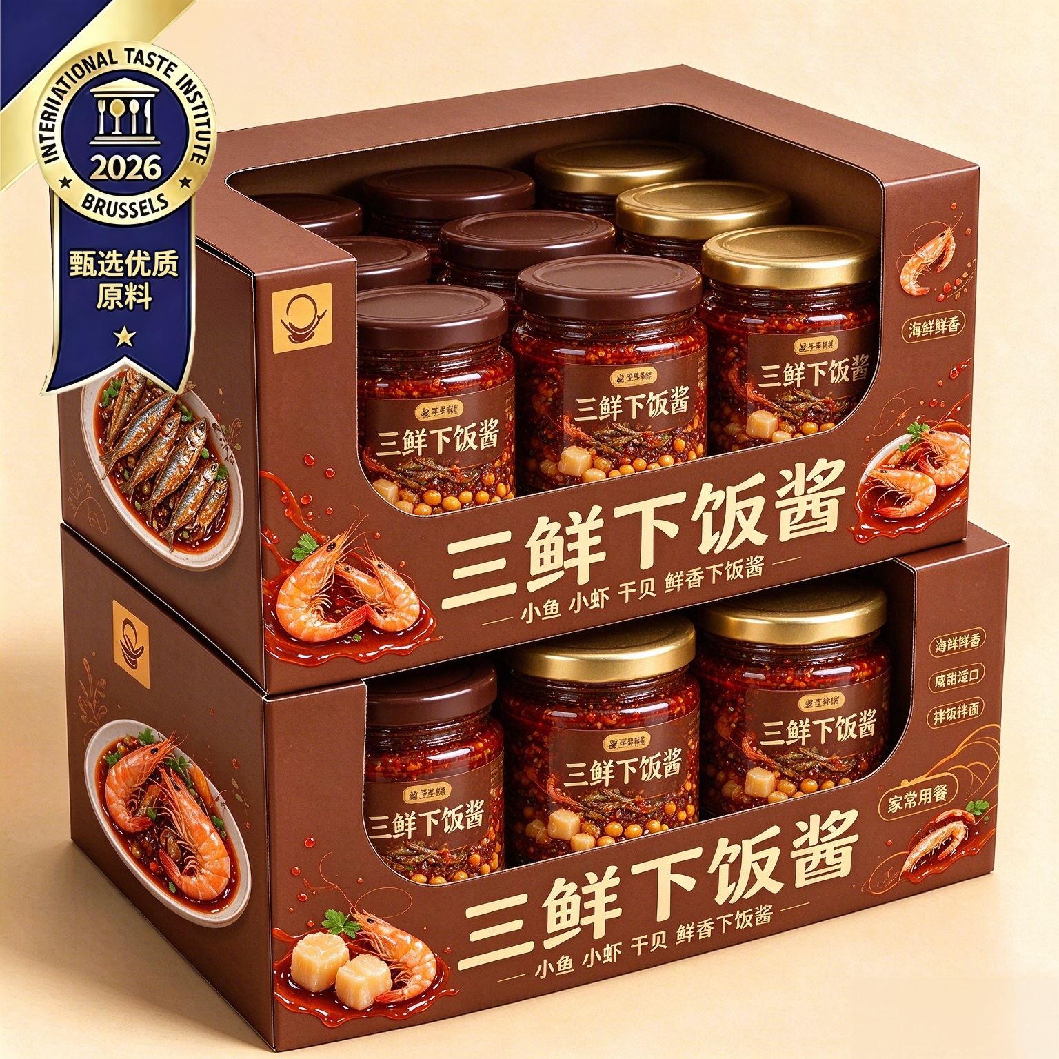 三鲜下饭酱小鱼瑶柱干贝虾仁家风味酱学生拌饭酱海鲜XO酱即食罐头