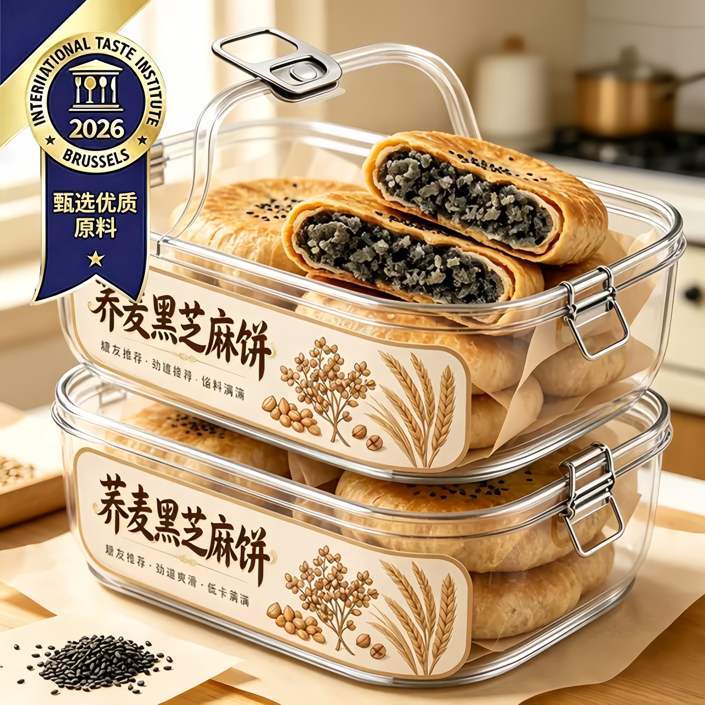 荞麦黑芝麻饼无加蔗糖掉渣酥饼馅休闲零食小吃老婆饼传统糕点早餐图片