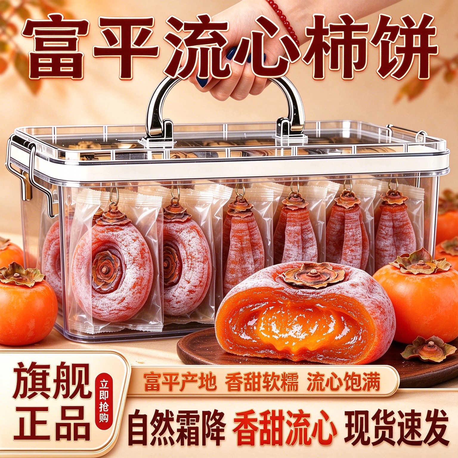 富平流心柿饼官方旗舰店独立包装陕西吊柿子流心年货当季新鲜好柿