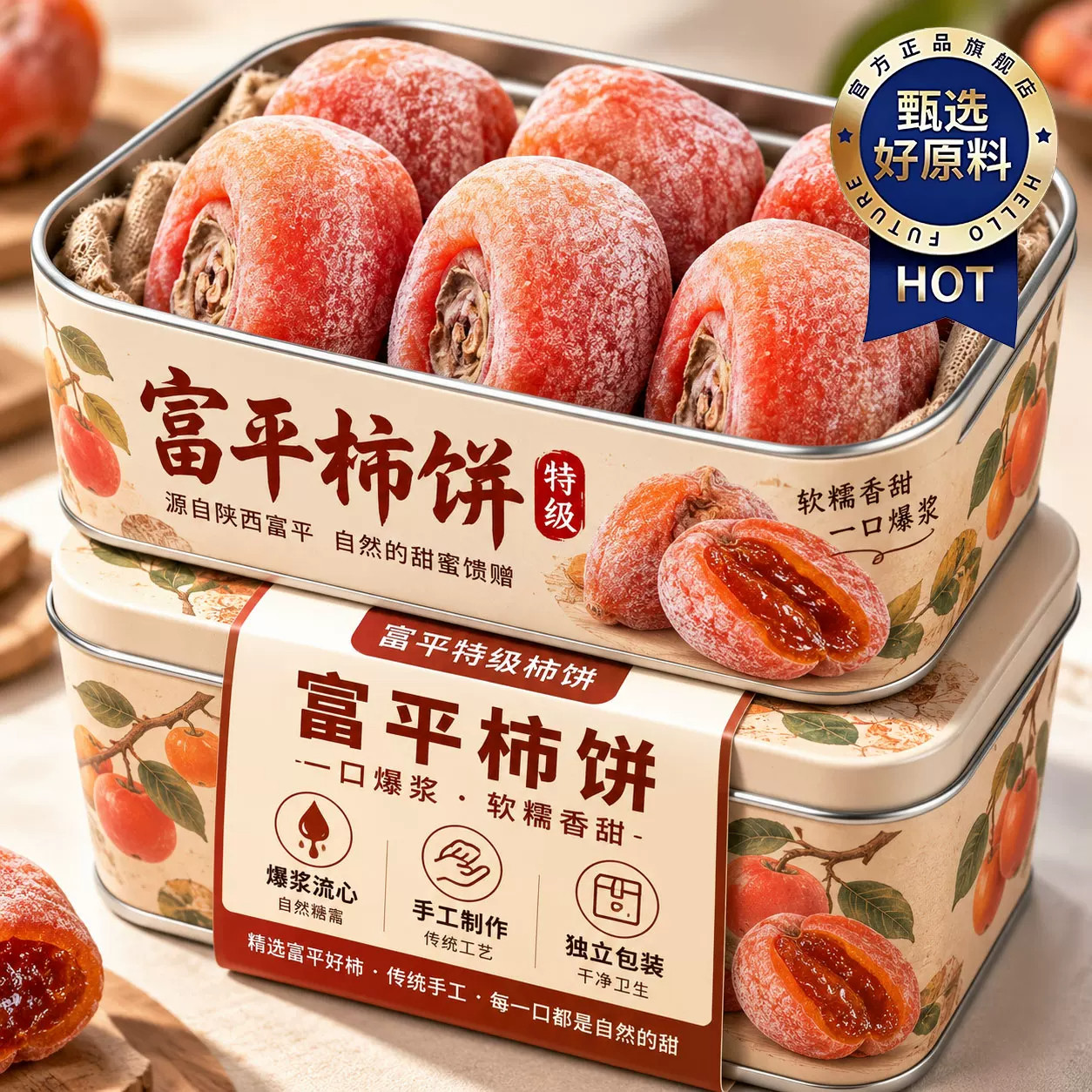 正宗富平柿饼特级官方旗舰店老式霜降流心吊柿饼农家传统果脯零食