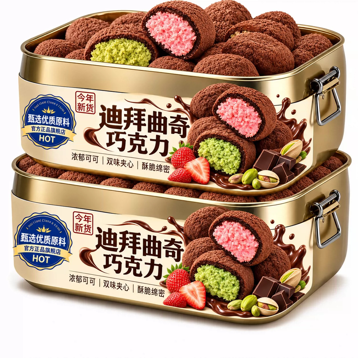 迪拜巧克力软曲奇开心果味拉丝糕点心甜点零食休闲小吃食品饼干