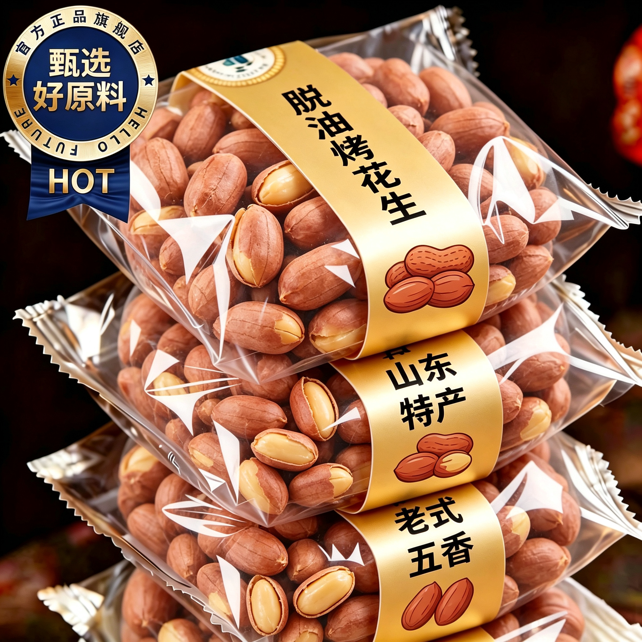 正宗山东脱油蒜香烤花生米官方旗舰店特产下酒菜非油炸五香烤花生