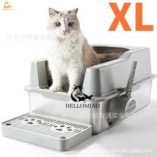 加大不锈钢材质猫砂盆防外溅易清理耐用防腐猫厕所带猫砂铲脚踏板