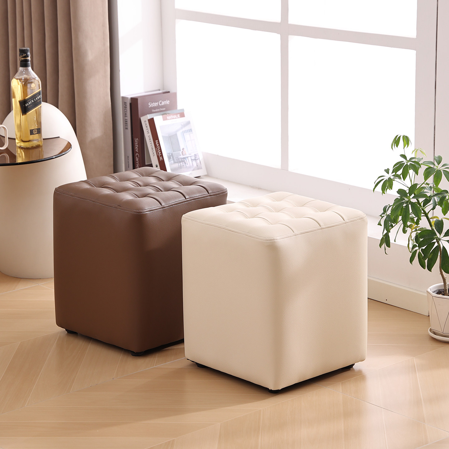 真皮凳子圆凳客厅换鞋凳轻奢沙发凳小凳子高级感家用皮墩方形矮凳,住宅家具,矮凳,淘宝优惠券,粉丝福利购,淘宝优惠卷