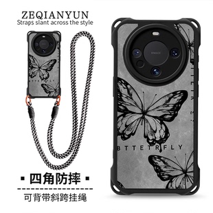 四角防摔挂绳手机壳适用vivox300Pro黑色蝴蝶x200ultra新中式复古风s50mini软新款y500镜头全包100高级感iQOO
