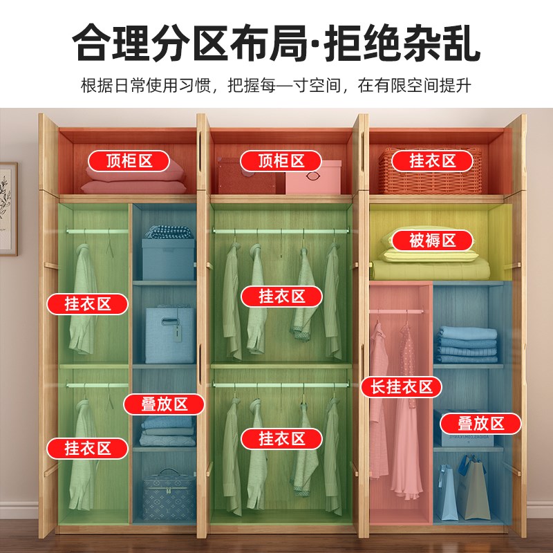 实木衣柜现代简约推拉门儿童大衣柜二三四五门家用卧室全松木衣柜